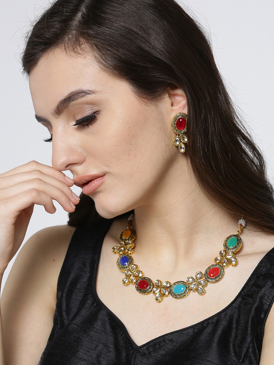 YouBella Multicoloured Stone-Studded Jewellery Set